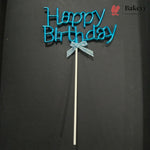 8.5 Inch | Metallic Blue Happy Birthday Cake Topper with Ribbon | Metallic Blue | 1 Piece