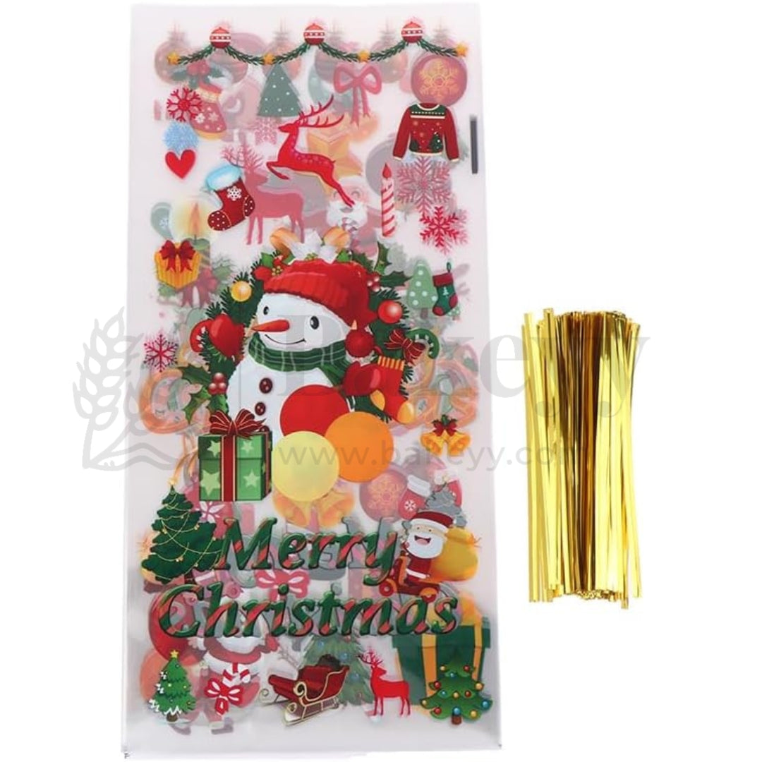 Christmas Cellophane Treat Bags with 50 Pieces Twisters | Random Designs-Pack of 50