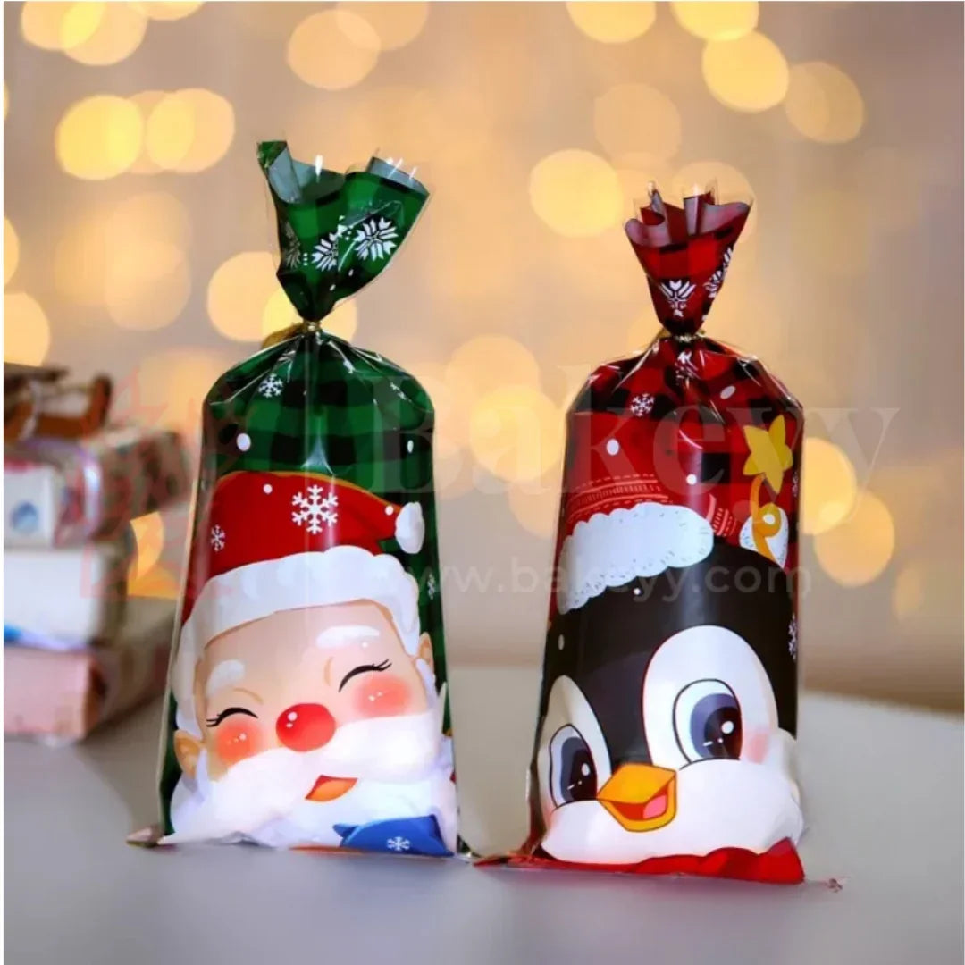 Christmas Cellophane Treat Bags with 50 Pieces Twisters | Pack of 50 - Bakeyy.com - India - Christmas Cellophane Treat Bags with 50 Pieces Twisters | Pack of 50 - Full Coverage