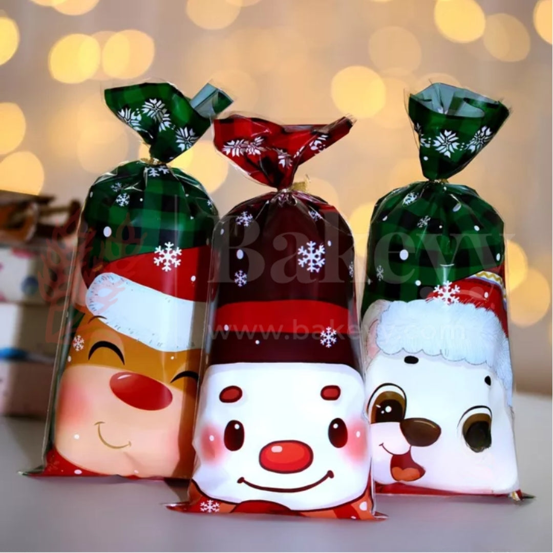 Christmas Cellophane Treat Bags with 50 Pieces Twisters | Random Designs-Pack of 50