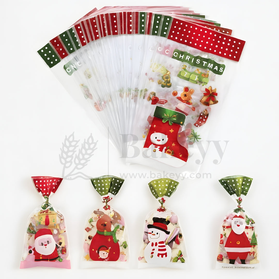 Christmas Cellophane Treat Bags with 50 Pieces Twisters | Random Designs-Pack of 50