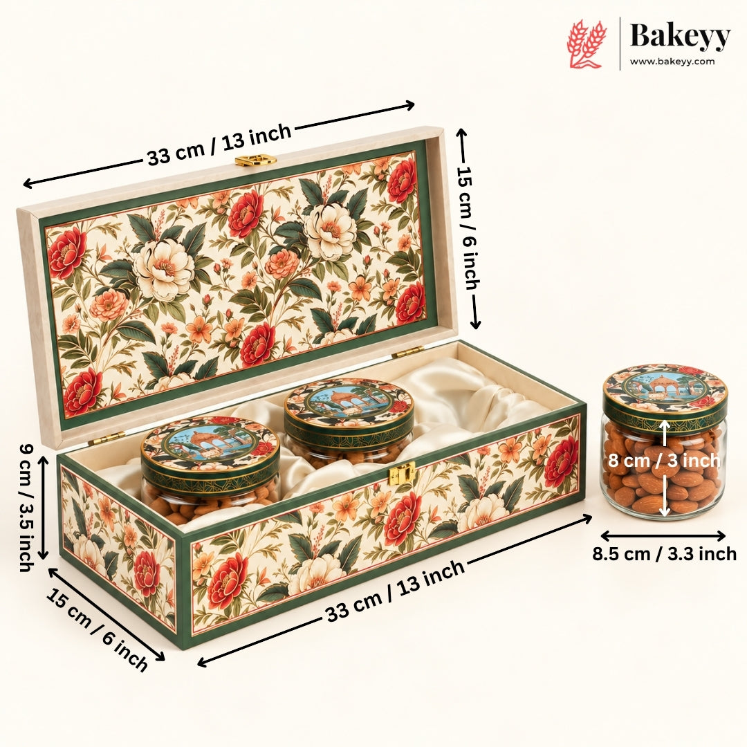 Heritage Floral Hamper Box | Traditional Gift Hamper Box with Elegant Floral Artwork & Glass Jars | Pack of 1