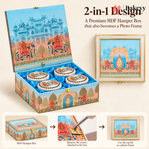 Royal Pichwai MDF Hamper Box with 4 Matka Jars | 2 Designs | Pack of 1