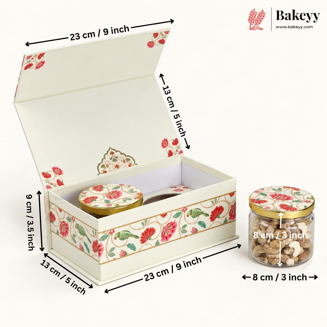 Embossed Rigid Hamper Box with 2 Glass Jars & Magnetic Closure | 2 Designs | Pack of 1
