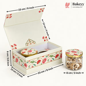 Embossed Rigid Hamper Box with 2 Glass Jars & Magnetic Closure | 2 Designs | Pack of 1