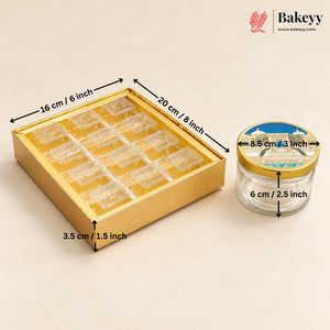 Pichwai Palace MDF Hamper Box with 3 Jars & 12-Golden Chocolate Cavity | Pack of 1