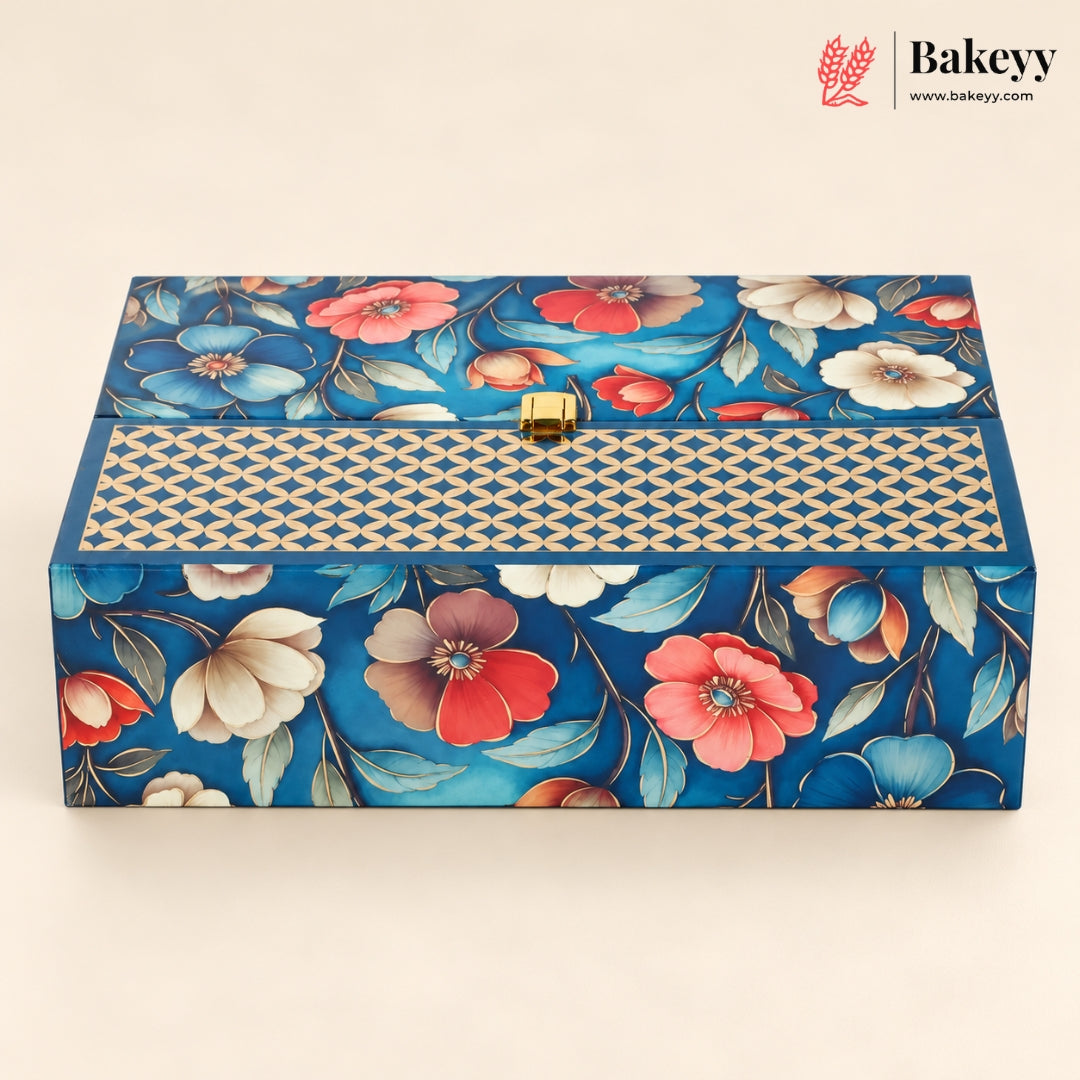Embossed MDF Hamper Box with 2 Jars & 12-Golden Chocolate Cavity | 2 Designs | Pack of 1