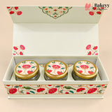Floral Embossed MDF Hamper Box with 3 Glass Jars & Magnetic Lock | Pack of 1