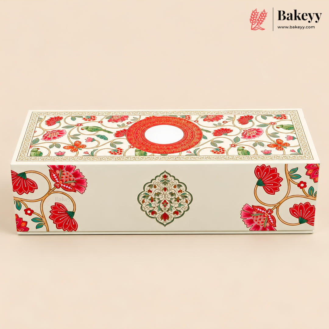 Floral Embossed MDF Hamper Box with 3 Glass Jars & Magnetic Lock | Pack of 1