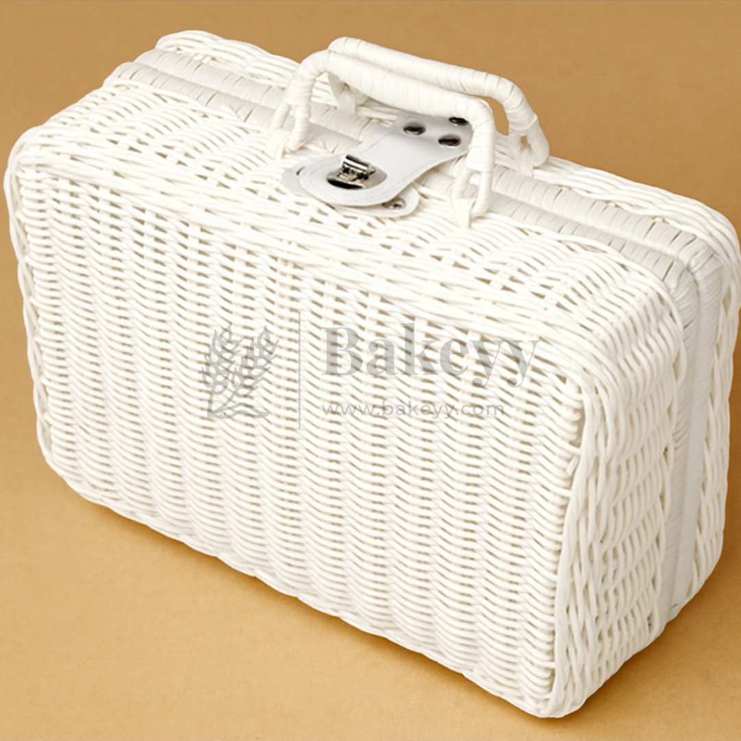 26x11x17 cm | Handcrafted Multipurpose White Wicker Storage Basket with Handle | White | Pack of 1