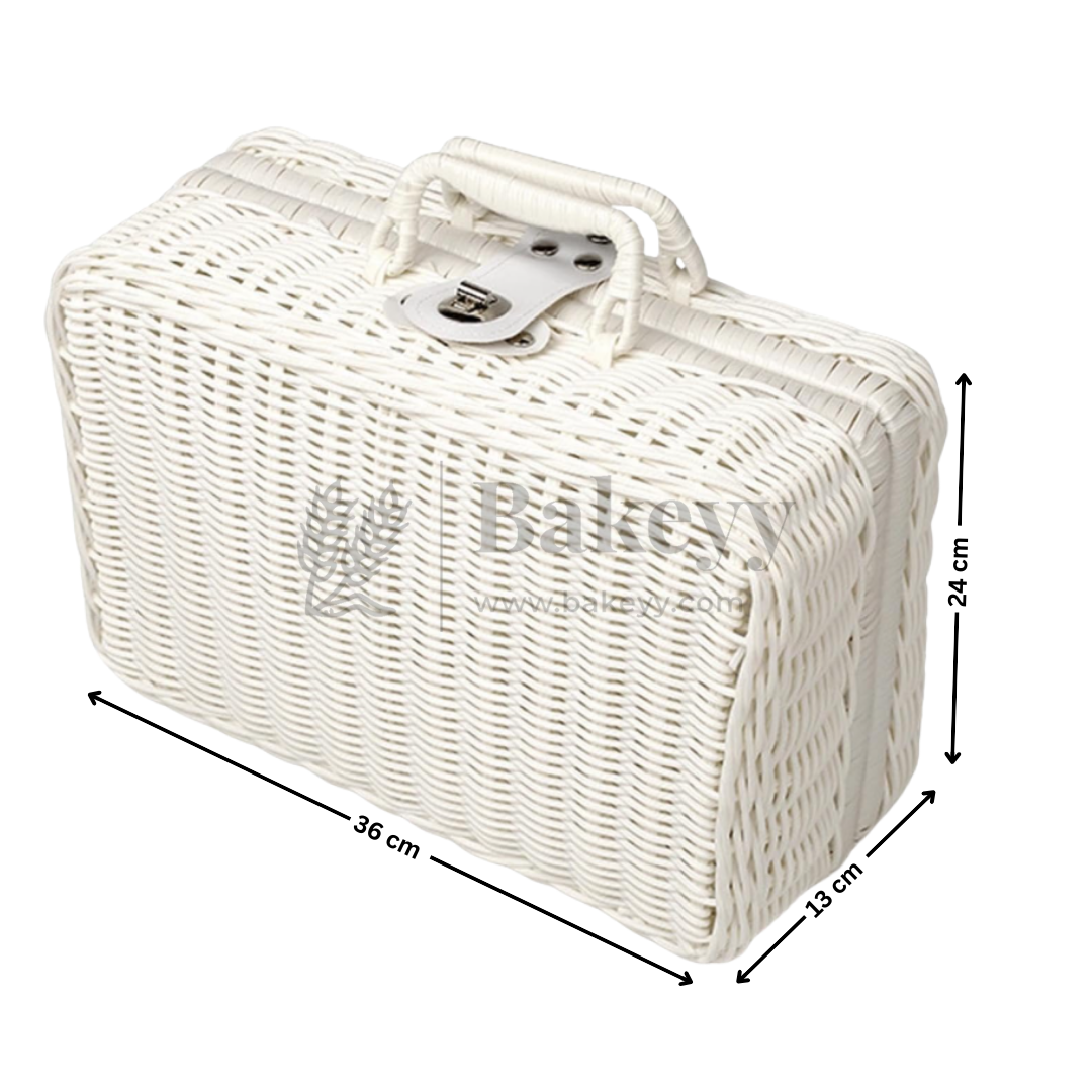 36x13x24 cm | Handcrafted Multipurpose White Wicker Storage Basket with Handle | White |  Pack of 1