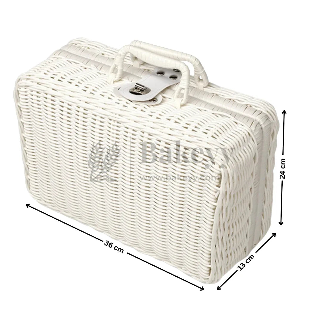 36x13x24 cm | Handcrafted Multipurpose White Storage Basket with Handle | White |  Pack of 1