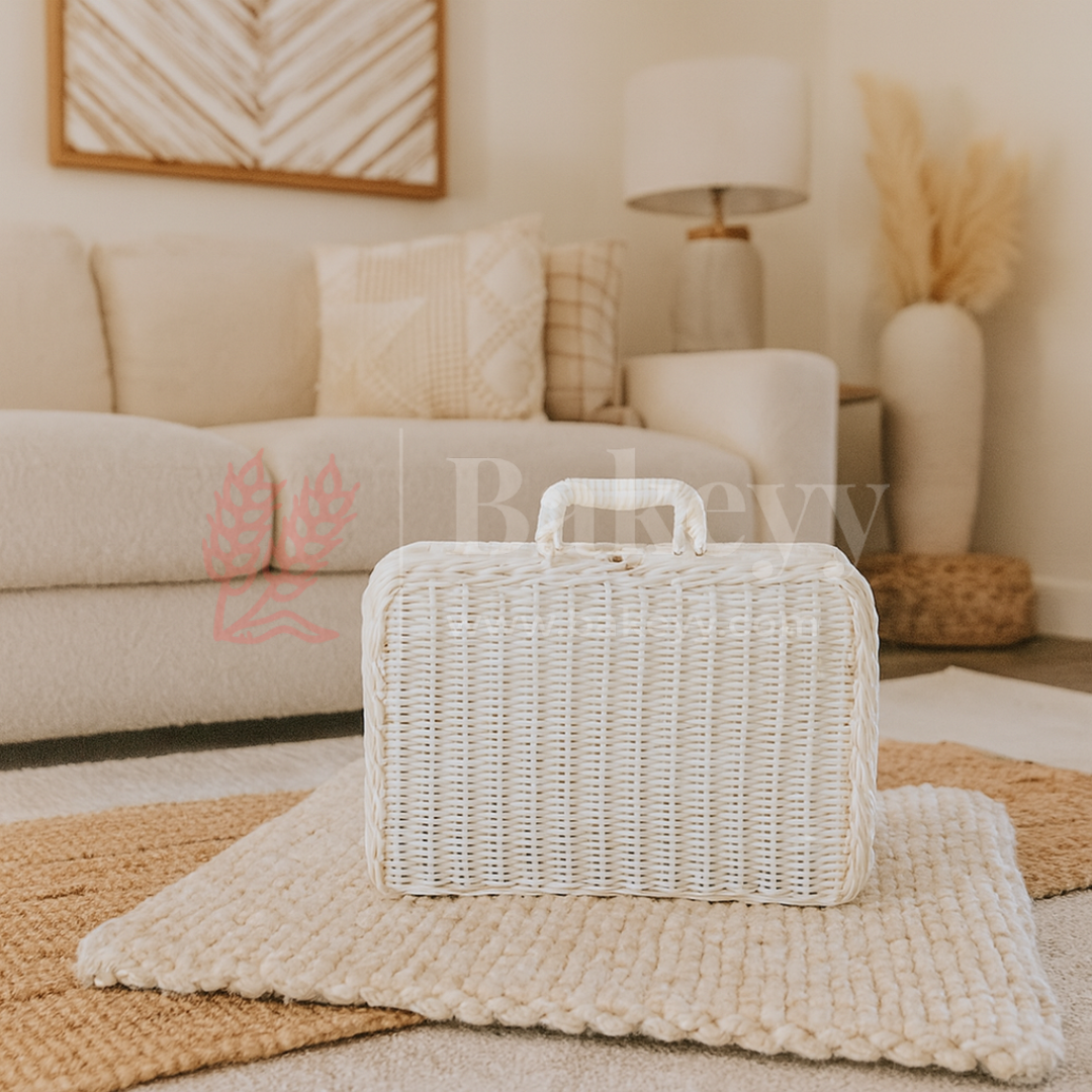 26x11x17 cm | Handcrafted Multipurpose White Wicker Storage Basket with Handle | White | Pack of 1