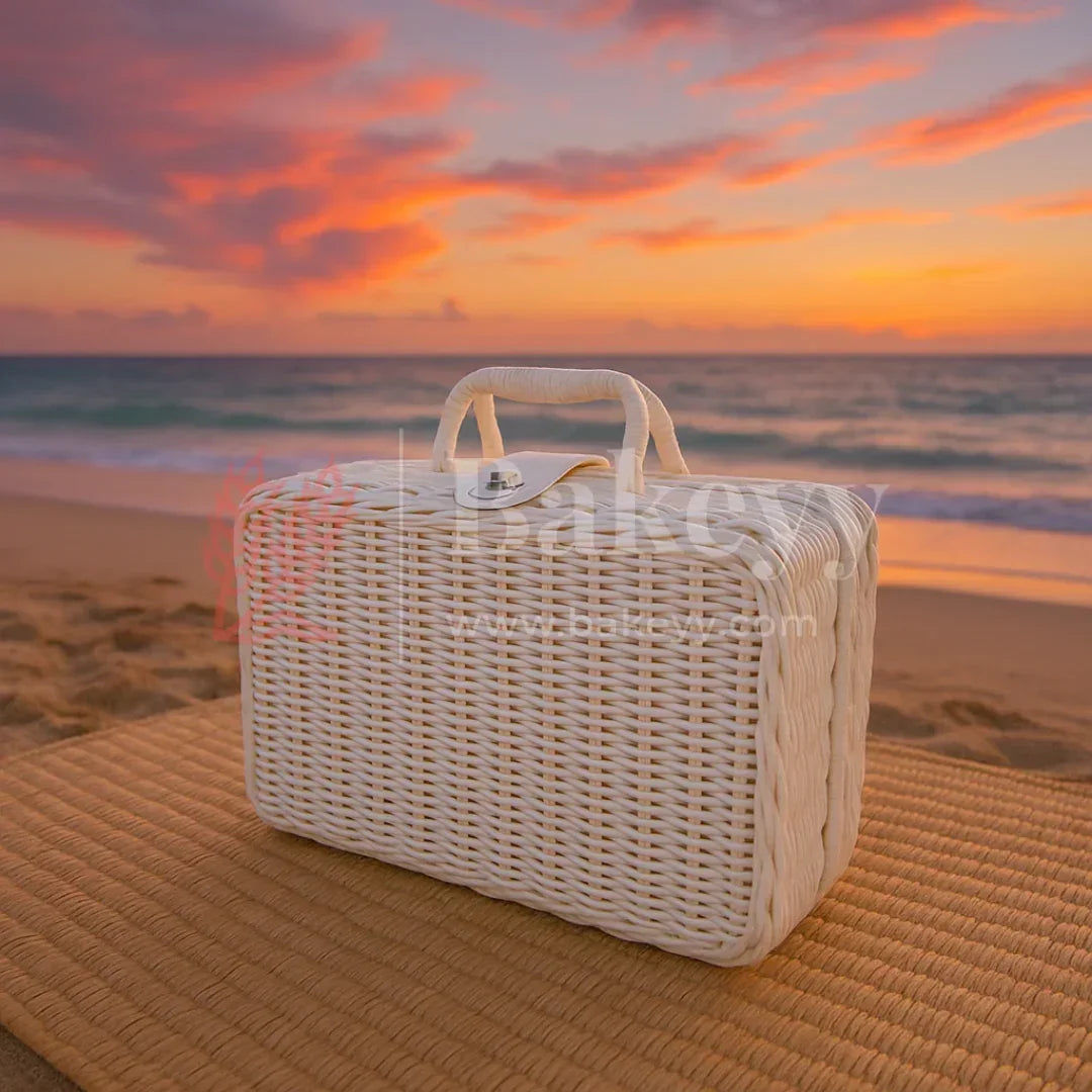 26x11x17 cm | Handcrafted Multipurpose White Storage Basket with Handle | White | Pack of 1