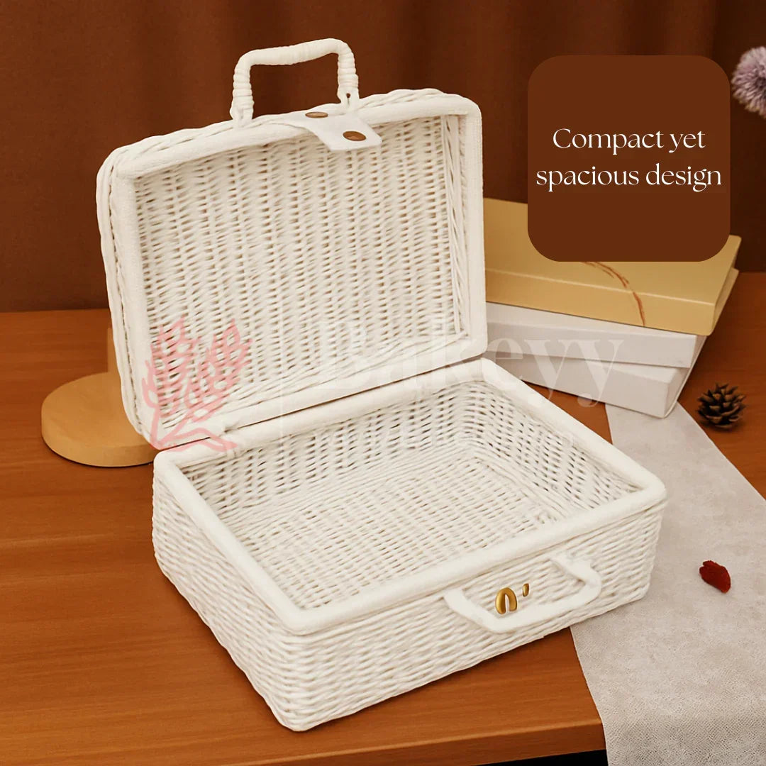 26x11x17 cm | Handcrafted Multipurpose White Storage Basket with Handle | White | Pack of 1