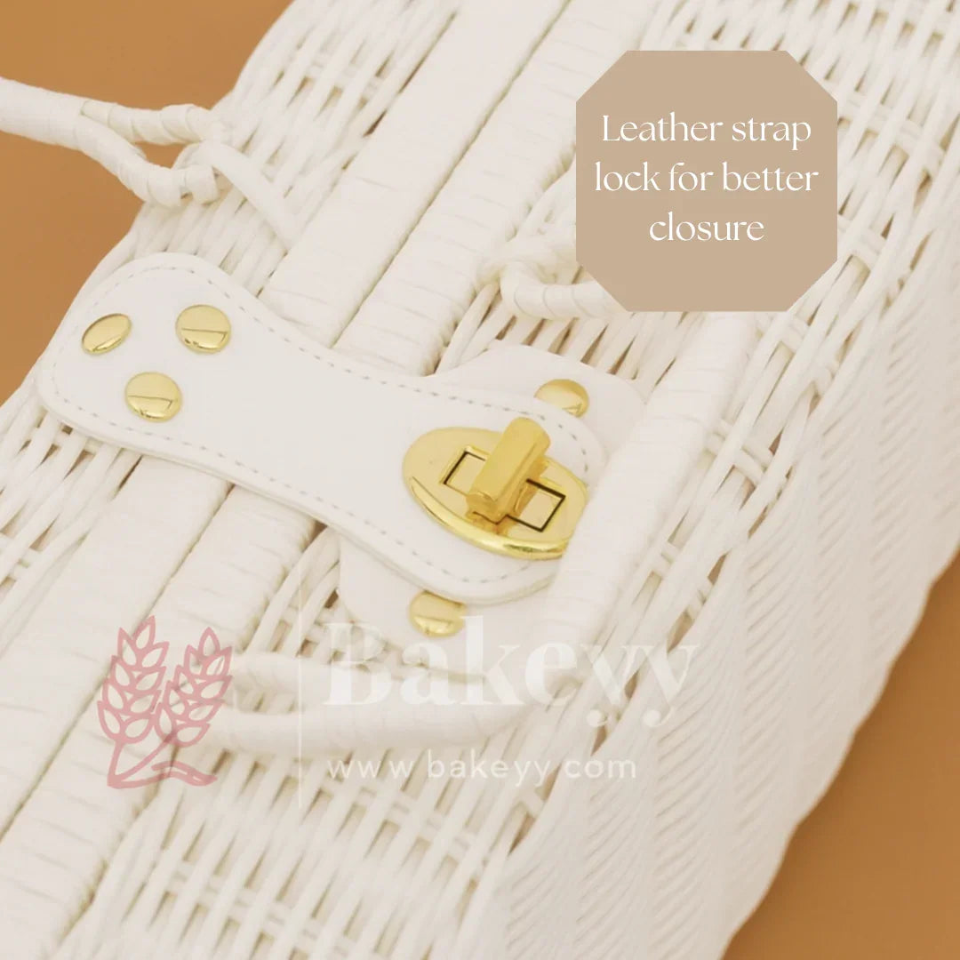 26x11x17 cm | Handcrafted Multipurpose White Storage Basket with Handle | White | Pack of 1