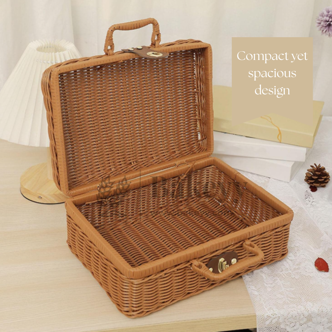 26x11x17 cm | Handcrafted Multipurpose Wicker Storage Basket with Handle | Pack of 1