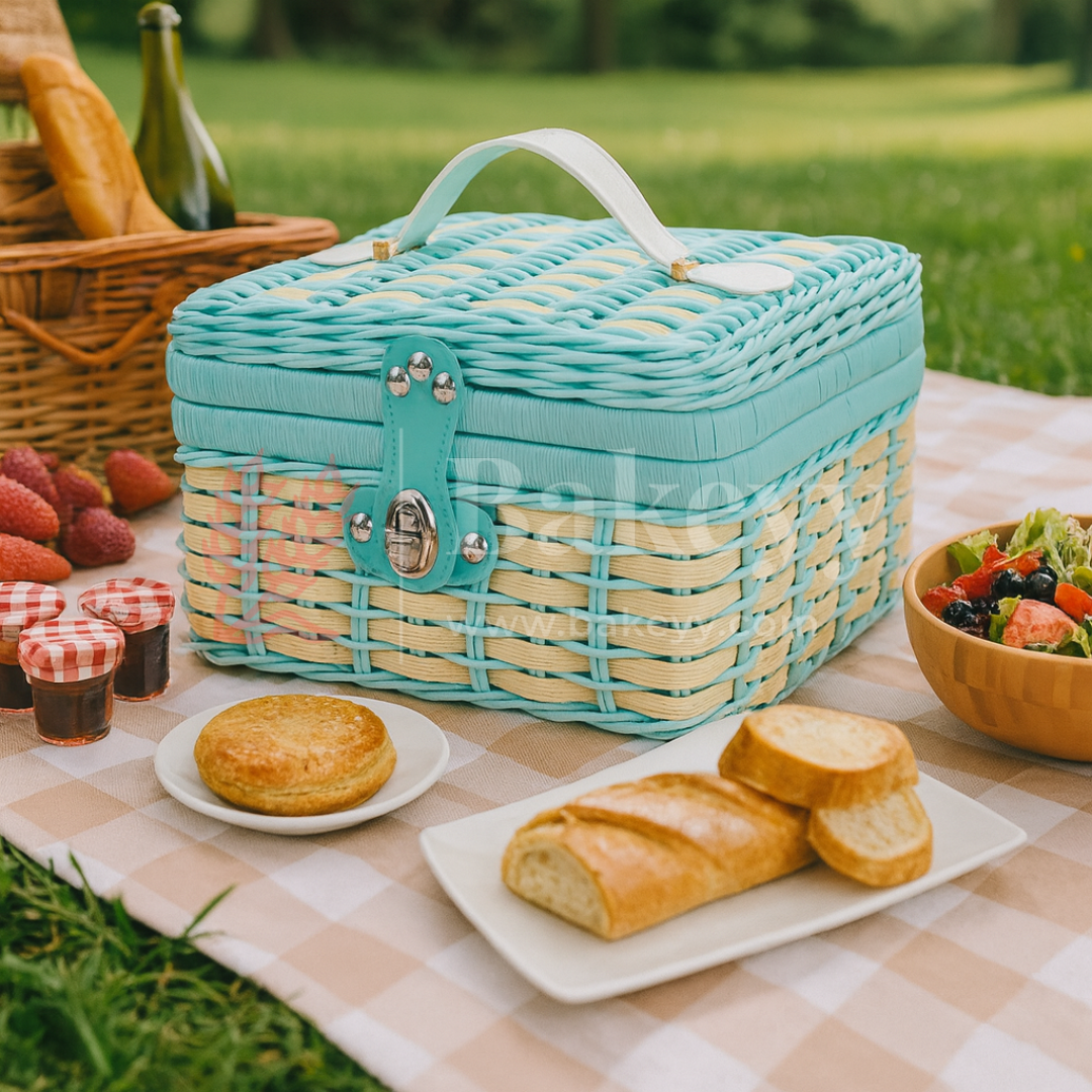 21x18x15 cm | Handmade Aqua Blue Wicker Storage Basket | 1 Piece