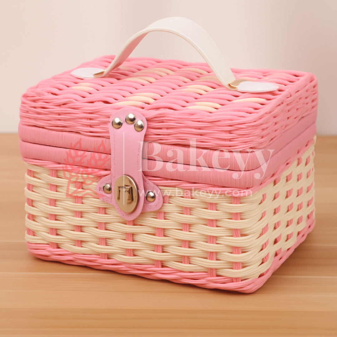 21x18x15 cm | Handmade Pink Wicker Storage Basket | 1 Piece