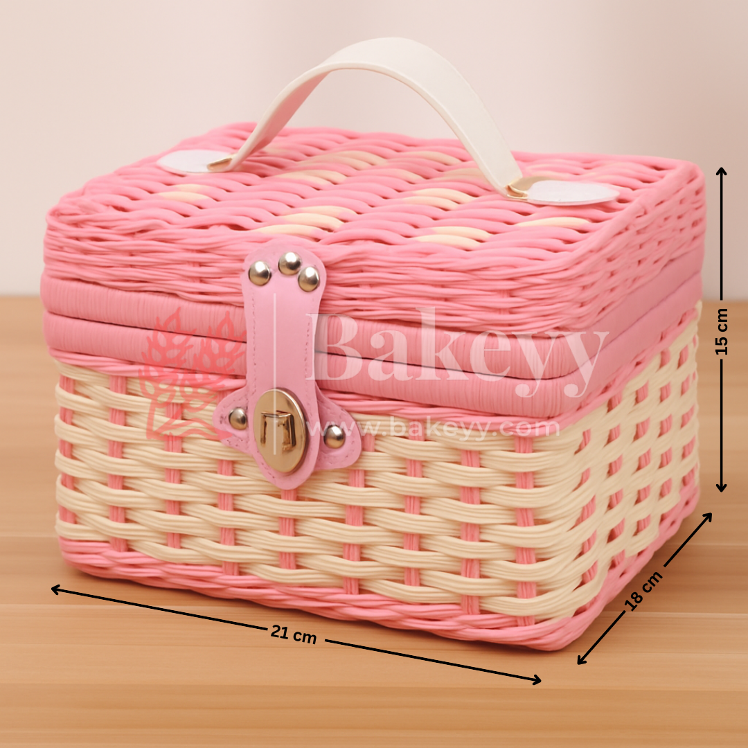 21x18x15 cm | Handmade Pink Wicker Storage Basket | 1 Piece