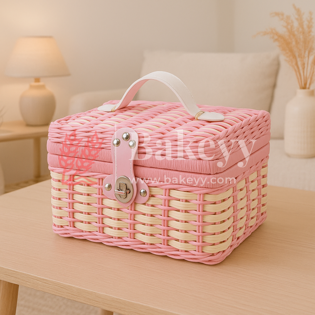 21x18x15 cm | Handmade Pink Wicker Storage Basket | 1 Piece