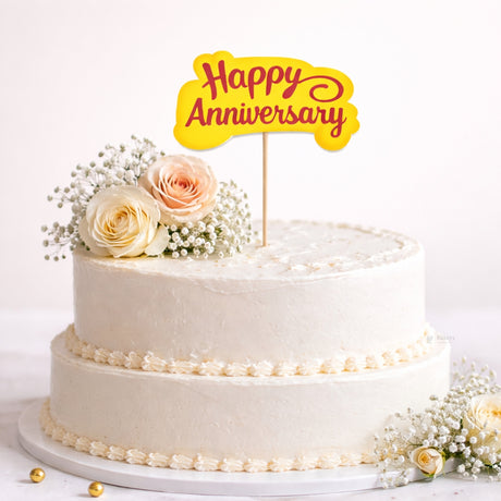 Happy Anniversary Cake Topper | Layered Design with Wooden Stick | Pack of 50