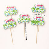 Happy Birthday Cake Toppers | Multiple Design Options with Wooden Stick | Pack of 50