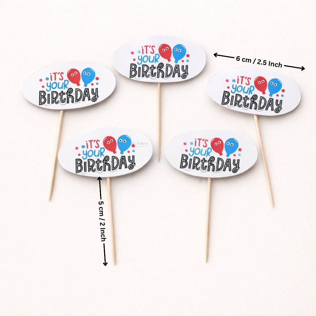 Happy Birthday Cake Toppers | Multiple Design Options with Wooden Stick | Pack of 50