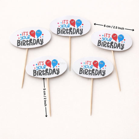 Happy Birthday Cake Toppers | Multiple Design Options with Wooden Stick | Pack of 50