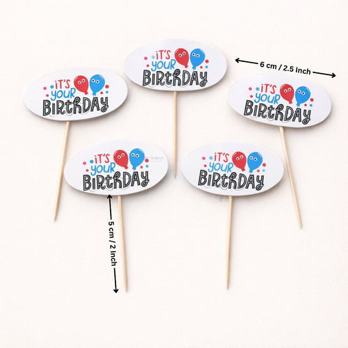 Happy Birthday Cake Toppers | Multiple Design Options with Wooden Stick | Pack of 50