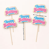 Happy Birthday Cake Toppers | Multiple Design Options with Wooden Stick | Pack of 50