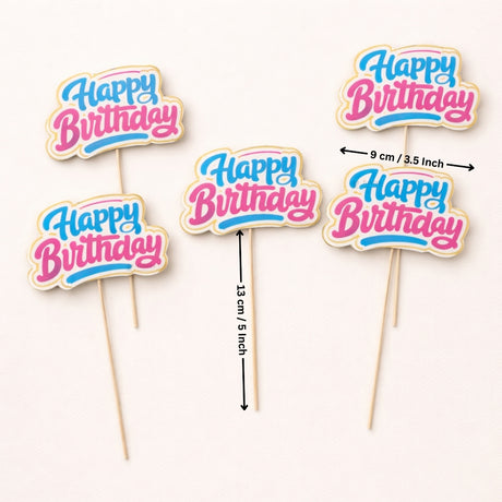 Happy Birthday Cake Toppers | Multiple Design Options with Wooden Stick | Pack of 50