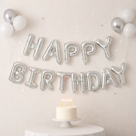 Happy Birthday Silver Foil Letter Balloon Banner Set | Party Decoration | Pack of 1 - Bakeyy.com - India - Happy Birthday Silver Foil Letter Balloon Banner Set | Party Decoration | Pack of 1 - Default Title 110.00