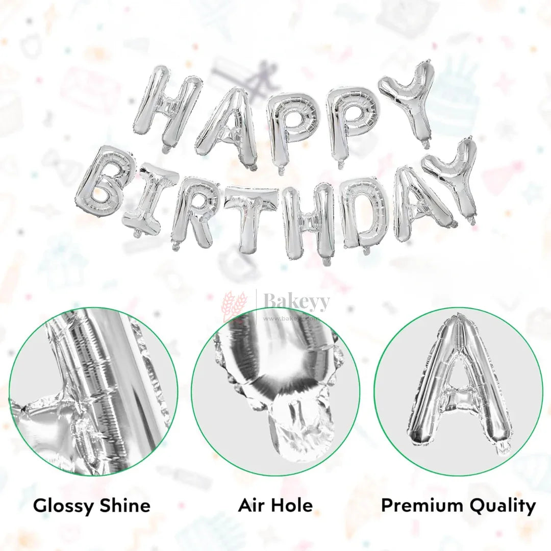 Happy Birthday Silver Foil Letter Balloon Banner Set | Party Decoration | Pack of 1 - Bakeyy.com - India - Happy Birthday Silver Foil Letter Balloon Banner Set | Party Decoration | Pack of 1 - Default Title 110.00