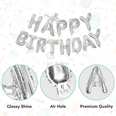 Happy Birthday Silver Foil Letter Balloon Banner Set | Party Decoration | Pack of 1 - Bakeyy.com - India - Happy Birthday Silver Foil Letter Balloon Banner Set | Party Decoration | Pack of 1 - Default Title 110.00