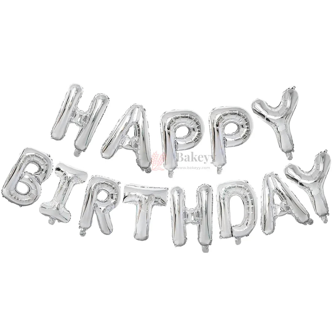 Happy Birthday Silver Foil Letter Balloon Banner Set | Party Decoration | Pack of 1 - Bakeyy.com - India - Happy Birthday Silver Foil Letter Balloon Banner Set | Party Decoration | Pack of 1 - Default Title 110.00