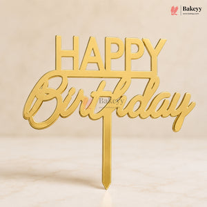 Gold Acrylic Happy Birthday Cake Topper | Laser Cut Cake Decoration | Pack of 1