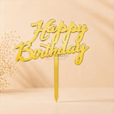 Gold Acrylic Happy Birthday Cake Topper | Laser Cut Cake Decoration | Pack of 1
