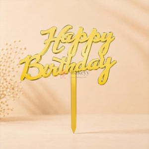 Gold Acrylic Happy Birthday Cake Topper | Laser Cut Cake Decoration | Pack of 1
