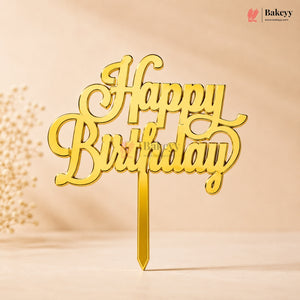 Gold Acrylic Happy Birthday Cake Topper | Laser Cut Cake Decoration | Pack of 1