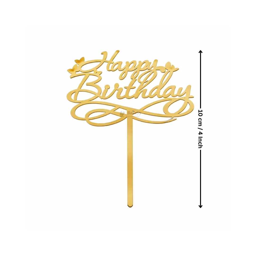 Happy Birthday Acrylic Cake Topper | Elegant Birthday Designs | Cake Decoration Accessory - Bakeyy.com - India - Happy Birthday Acrylic Cake Topper | Elegant Birthday Designs | Cake Decoration Accessory - Design 3 / 4 Inch | Pack of 5 60.00
