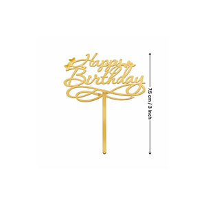 Happy Birthday Acrylic Cake Topper | Elegant Birthday Designs | Cake Decoration Accessory - Bakeyy.com - India - Happy Birthday Acrylic Cake Topper | Elegant Birthday Designs | Cake Decoration Accessory - Design 3 / 3 Inch | Pack of 10 80.00