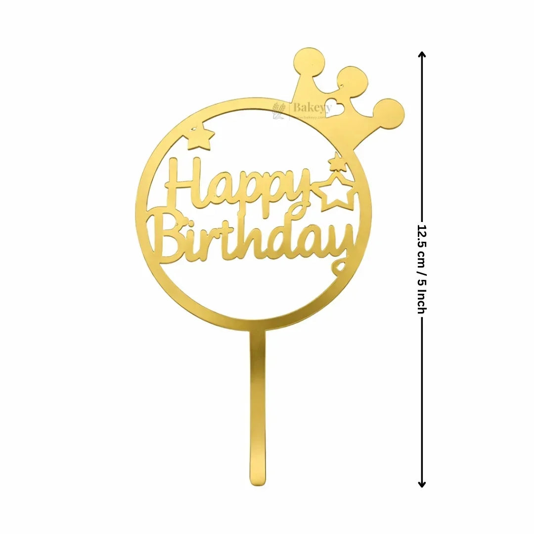 Happy Birthday Acrylic Cake Topper | Elegant Birthday Designs | Cake Decoration Accessory - Bakeyy.com - India - Happy Birthday Acrylic Cake Topper | Elegant Birthday Designs | Cake Decoration Accessory - Design 4 / 5 Inch | Pack of 5 75.00