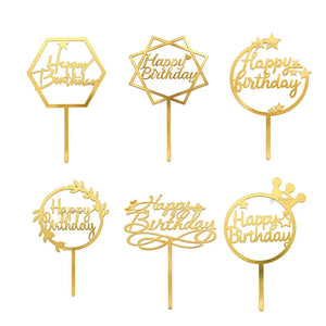 Happy Birthday Acrylic Cake Topper | Elegant Birthday Designs | Cake Decoration Accessory - Bakeyy.com - India - Happy Birthday Acrylic Cake Topper | Elegant Birthday Designs | Cake Decoration Accessory - Design 1 / 3 Inch | Pack of 10 80.00