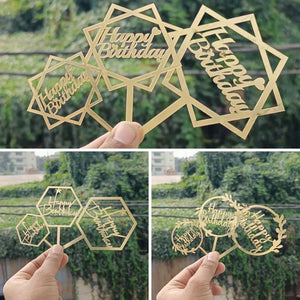 Happy Birthday Acrylic Cake Topper | Elegant Birthday Designs | Cake Decoration Accessory - Bakeyy.com - India - Happy Birthday Acrylic Cake Topper | Elegant Birthday Designs | Cake Decoration Accessory - Design 1 / 3 Inch | Pack of 10 80.00