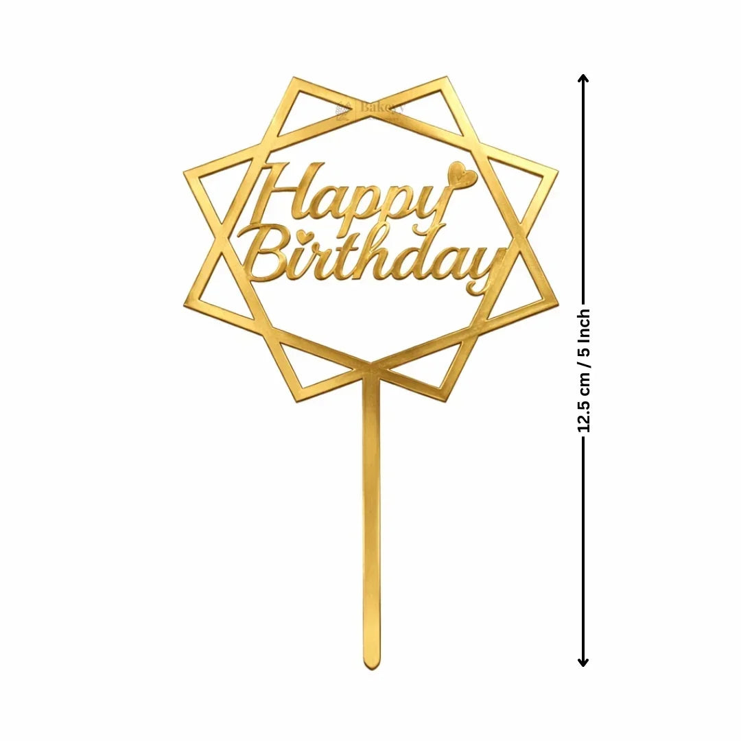 Happy Birthday Acrylic Cake Topper | Elegant Birthday Designs | Cake Decoration Accessory - Bakeyy.com - India - Happy Birthday Acrylic Cake Topper | Elegant Birthday Designs | Cake Decoration Accessory - Design 5 / 5 Inch | Pack of 5 75.00