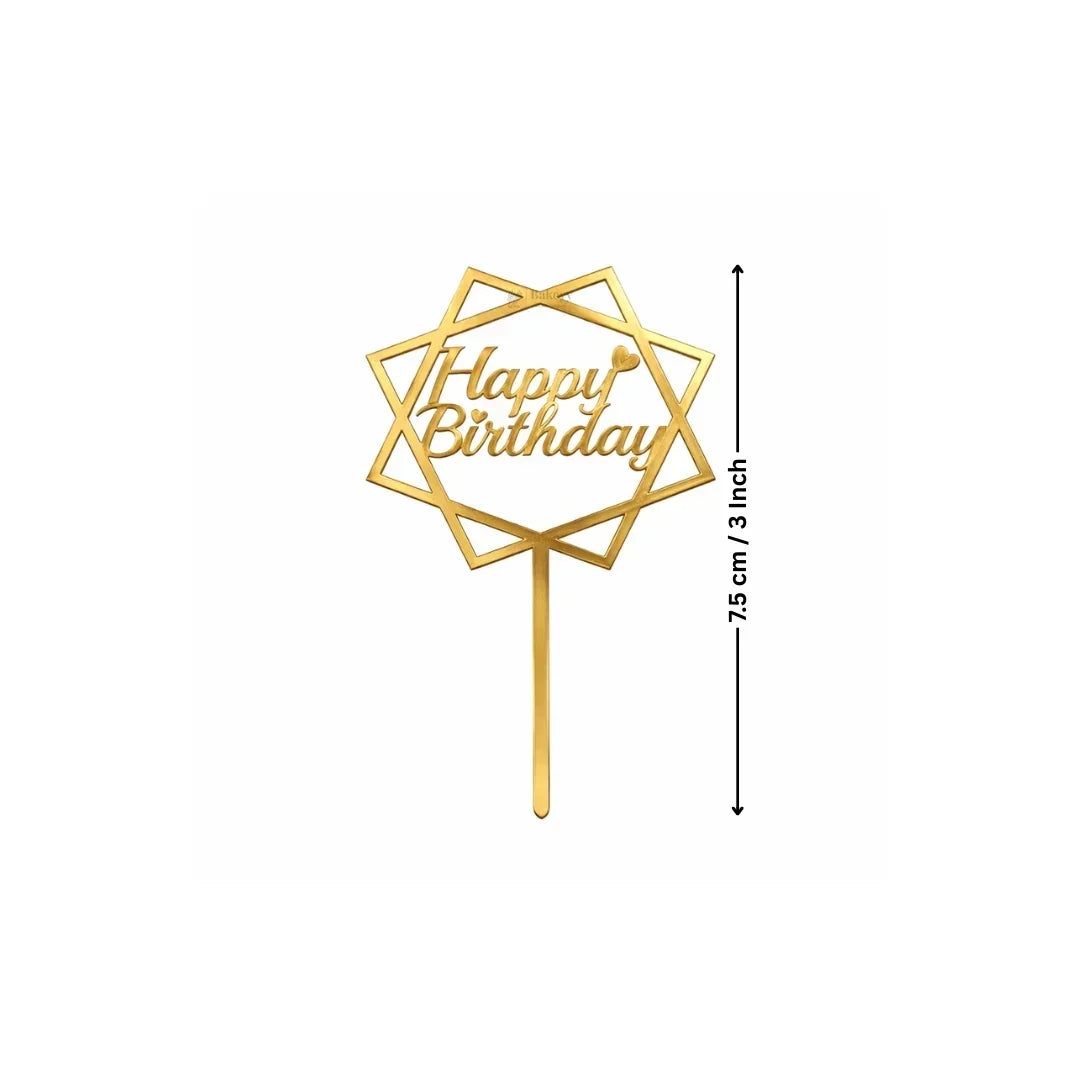 Happy Birthday Acrylic Cake Topper | Elegant Birthday Designs | Cake Decoration Accessory - Bakeyy.com - India - Happy Birthday Acrylic Cake Topper | Elegant Birthday Designs | Cake Decoration Accessory - Design 5 / 3 Inch | Pack of 10 80.00