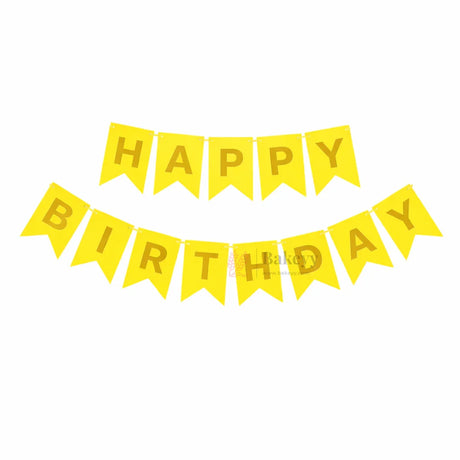 Happy Birthday Banner Decoration | Party Bunting Set | Letters with Satin Hanging String | Pack of 1 - Bakeyy.com - India - Happy Birthday Banner Decoration | Party Bunting Set | Letters with Satin Hanging String | Pack of 1 - Yellow 90.00