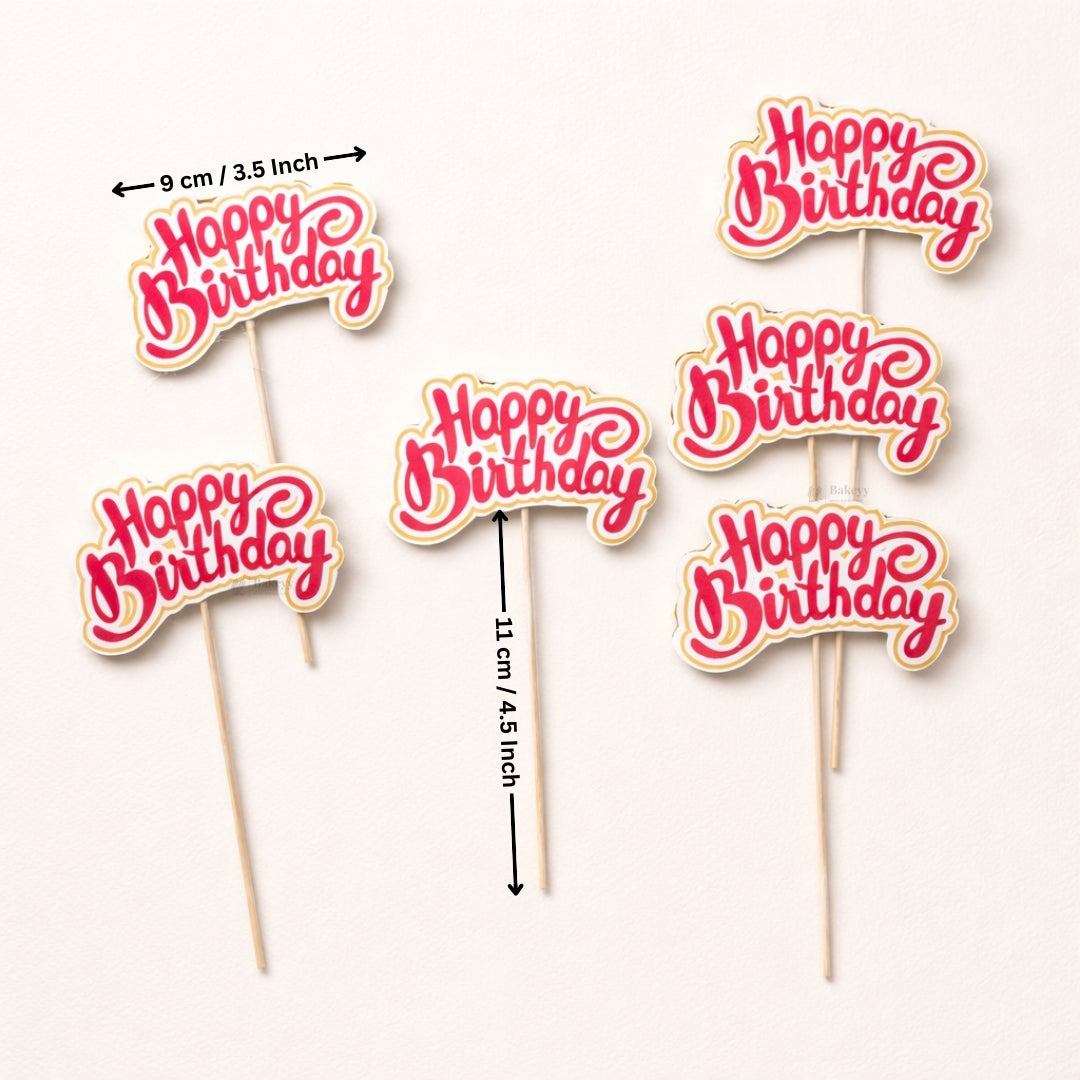 Happy Birthday Cake Toppers | Multiple Design Options with Wooden Stick | Pack of 50