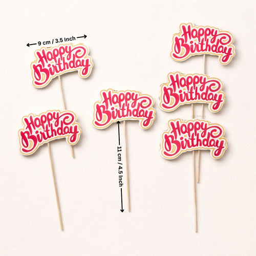 Happy Birthday Cake Toppers | Multiple Design Options with Wooden Stick | Pack of 50